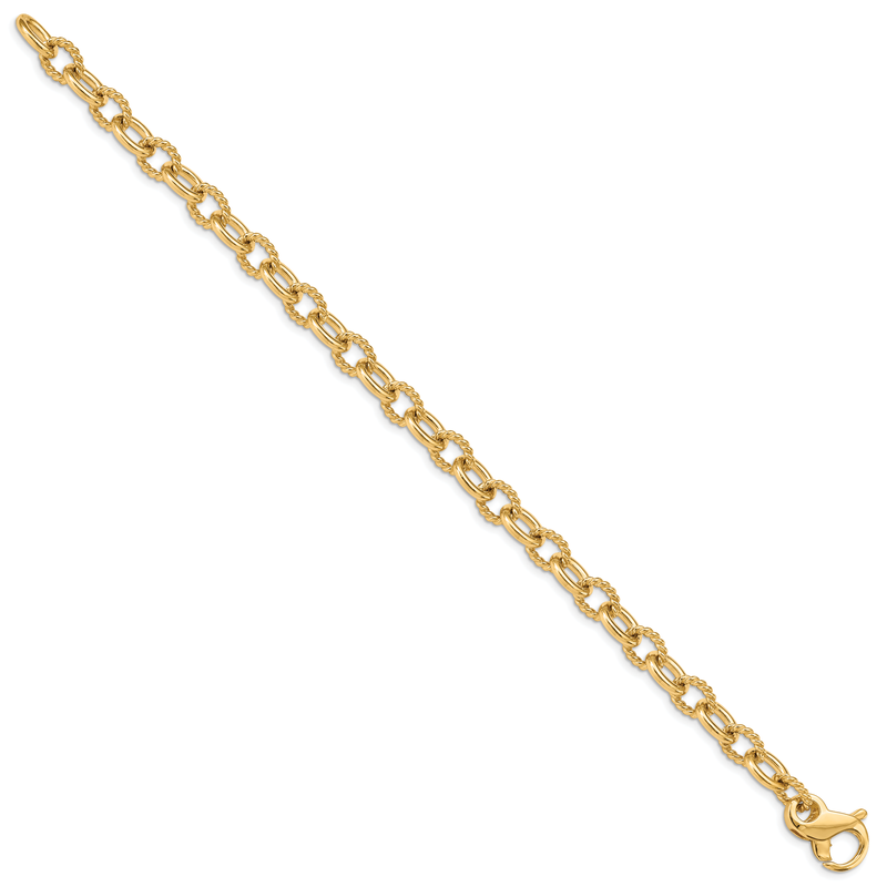 14K 18 inch 7.8mm Hand Polished and Textured Fancy Link with Fancy Lobster Clasp Chain