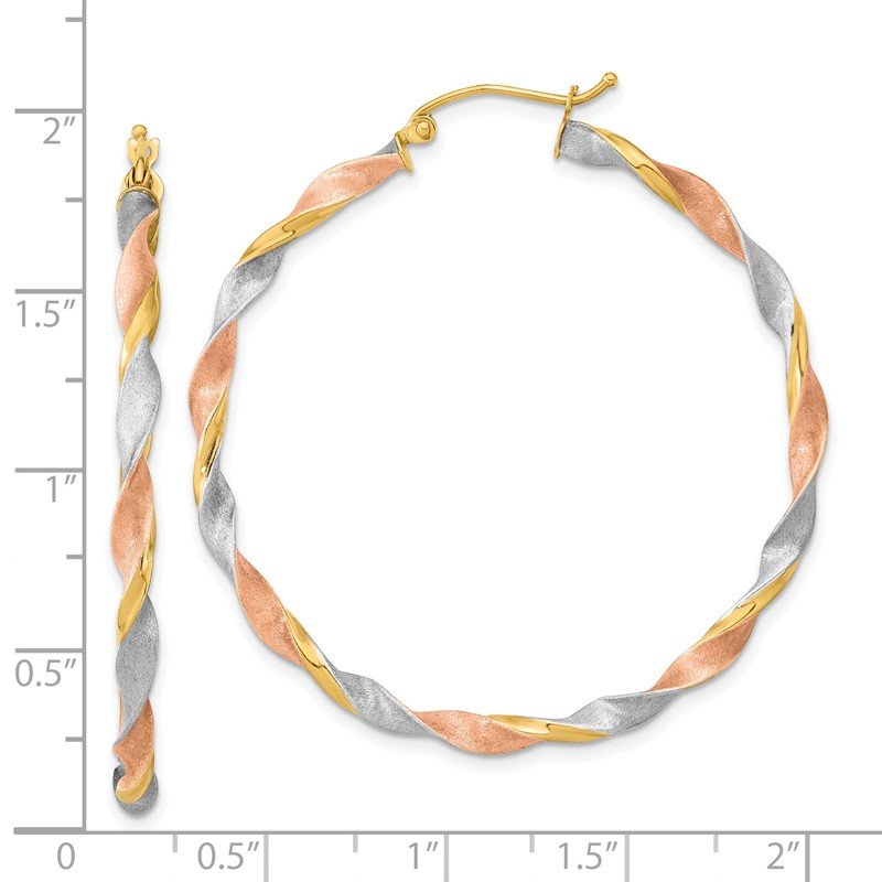 14k White &amp; Rose Rhodium Satin Twisted Hoop Earrings