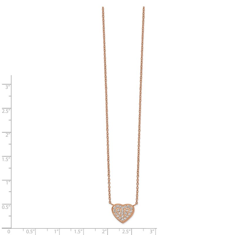 Stainless Steel Polished Rose IP-plated CZ Heart on a 17.25 inch Cable Chain with a 1 inch Extension Necklace