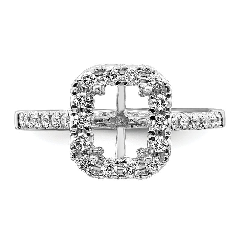 14K White Gold 1/4 carat Lab Grown Diamond VS+ F+ Semi-Mount Emerald Halo Engagement Ring