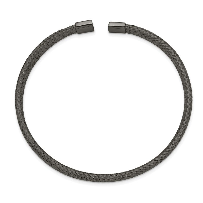 Stainless Steel Polished Black IP-plated 6mm Mesh Wire Cuff Bangle