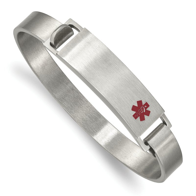 Stainless Steel Brushed with Red Enamel 8.00mm Medical ID Bangle