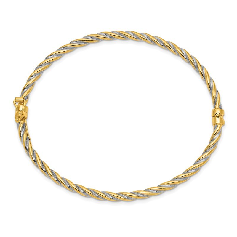 14k Two-Tone Polished 3.00mm Hinged Bangle Oval Bracelet