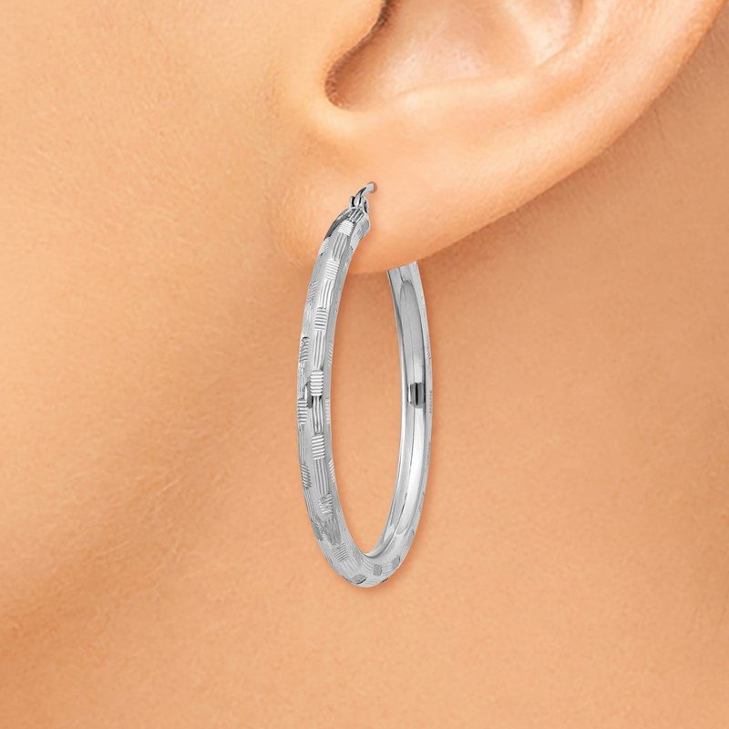 14k White Gold Diamond-cut Hoop Earrings