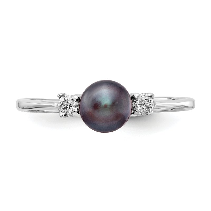 14k White Gold 5mm Black Freshwater Cultured Pearl AAA Diamond ring