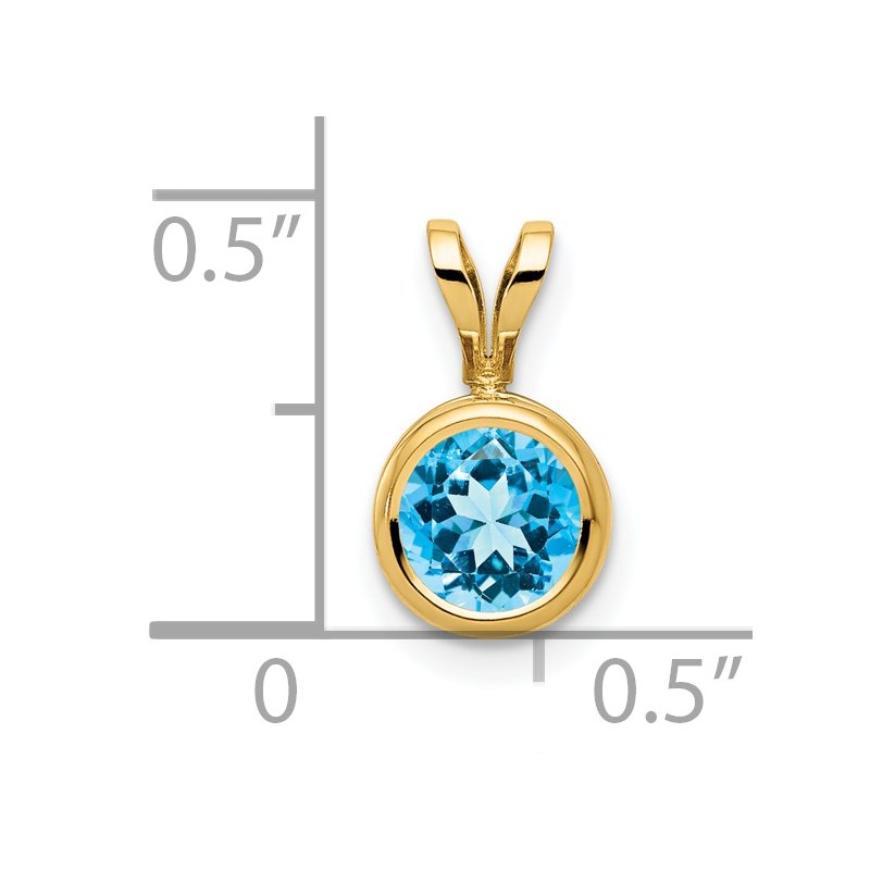 14k 6mm Round Blue Topaz Bezel Pendant
