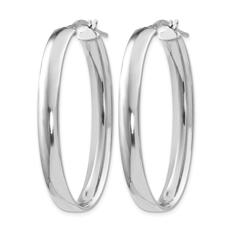Sterling Silver RH-plated Polished Oval Hinged Hoop Earrings