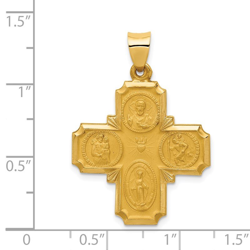 14k Polished and Satin Hollow Four-Way Religious Medal Pendant