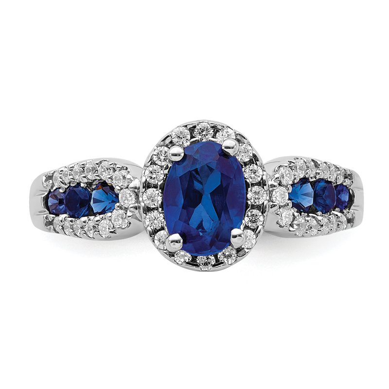 14k White Gold Diamond and Oval Emerald Ring
