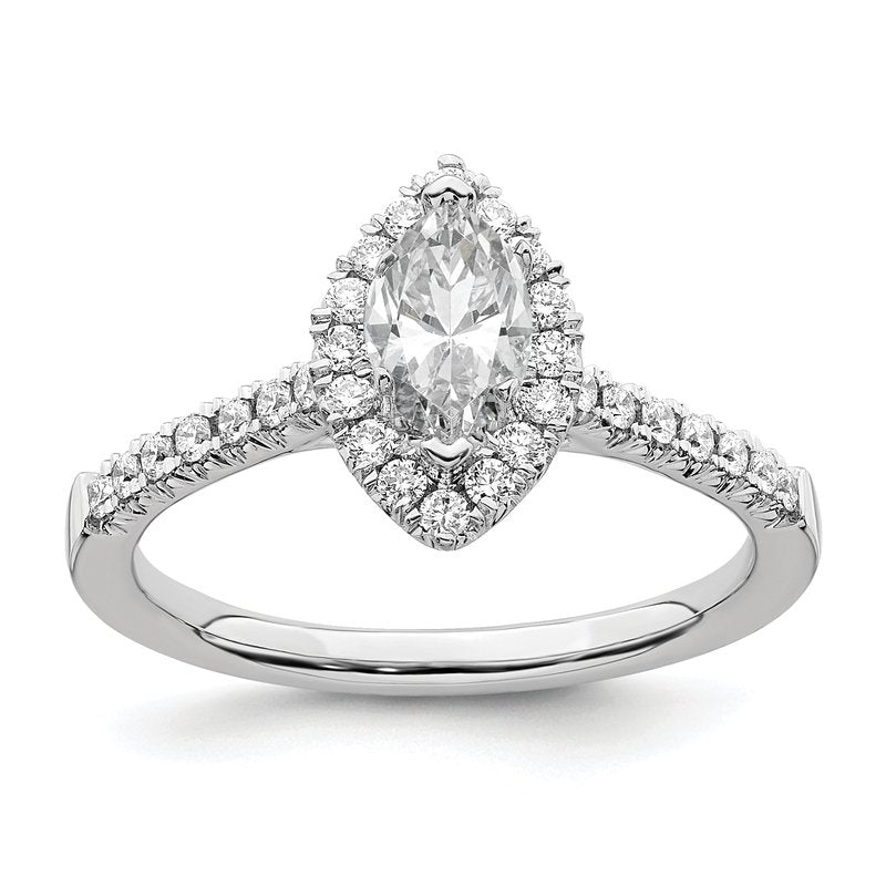 14K White Gold 1/3 carat Lab Grown Diamond VS+ F+ Semi-Mount Marquise Halo Engagement Ring