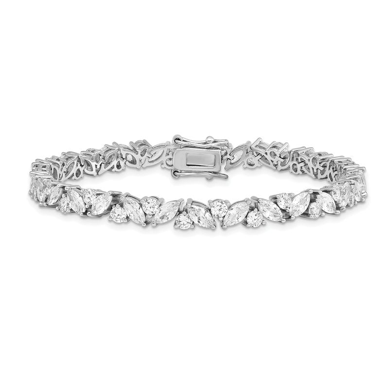 Sterling Silver Rhodium-plated Fancy Brilliant-cut and Marquise-cut CZ 7.25 Inch Bracelet