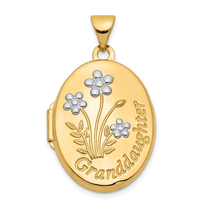 14k with White Rhodium Floral GRANDDAUGHTER with Poem on Reverse 21mm Oval Locket