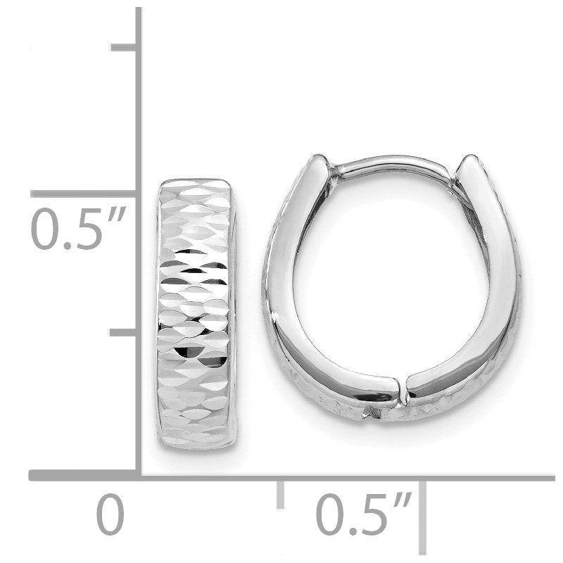 14K White Gold Textured and Polished Hinged Hoop Earrings