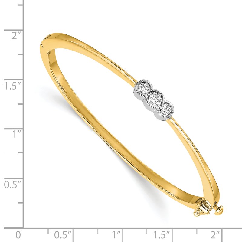 14k Two-tone Complete 3-Stone 1/2 carat AAA Diamond Hinged Oval Bangle Bracelet