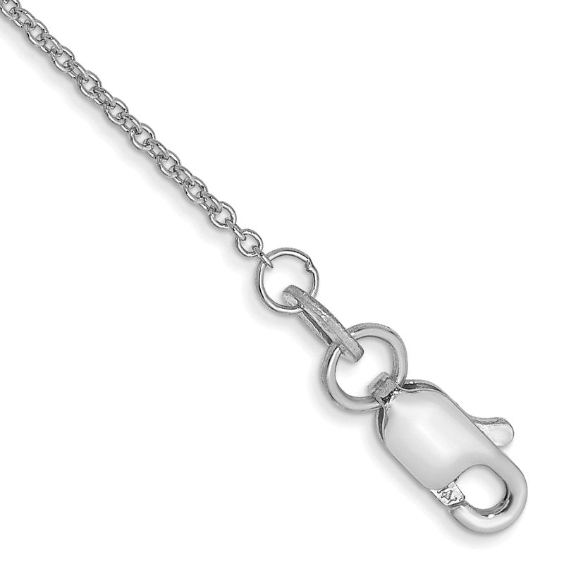 14K White Gold 14 inch 1mm Round Open Link Cable with Lobster Clasp Chain