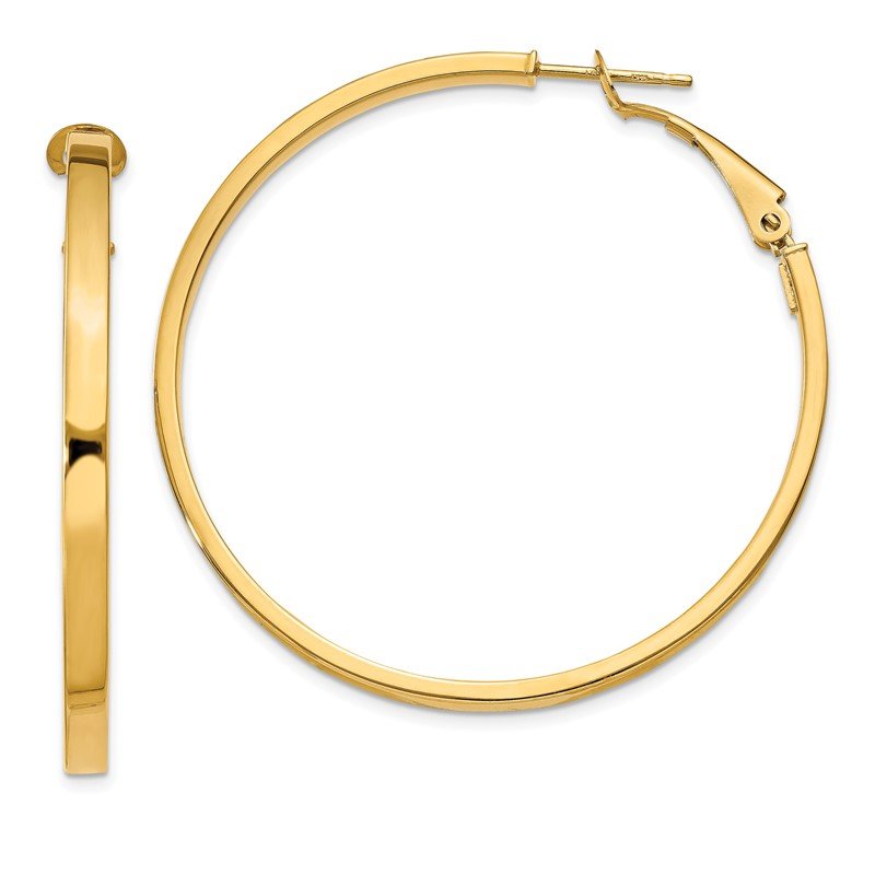 14k 3x40mm Polished Square Tube Round Hoop Earrings