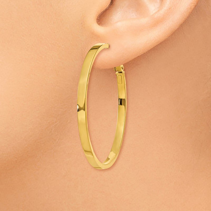14k 3x40mm Polished Square Tube Round Hoop Earrings