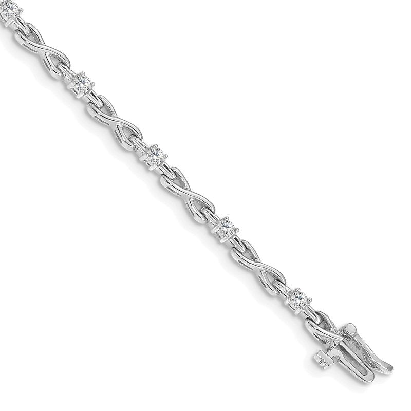 14k White Gold Complete 1/2 carat Round AA Diamond 4-prong X-design 7 inch Tennis Bracelet