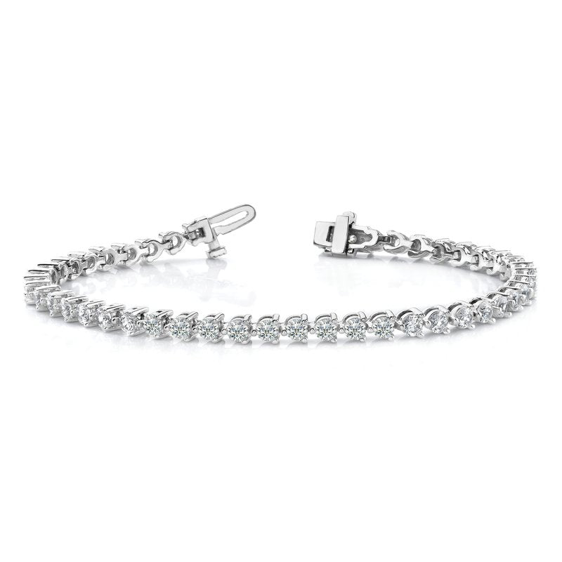 14k White Gold Complete 7 carat Round AA Diamond 3-prong 7 inch Tennis Bracelet