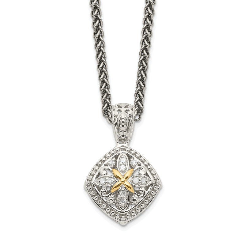 Sterling Silver with 14K Accent 18 Inch Diamond Necklace