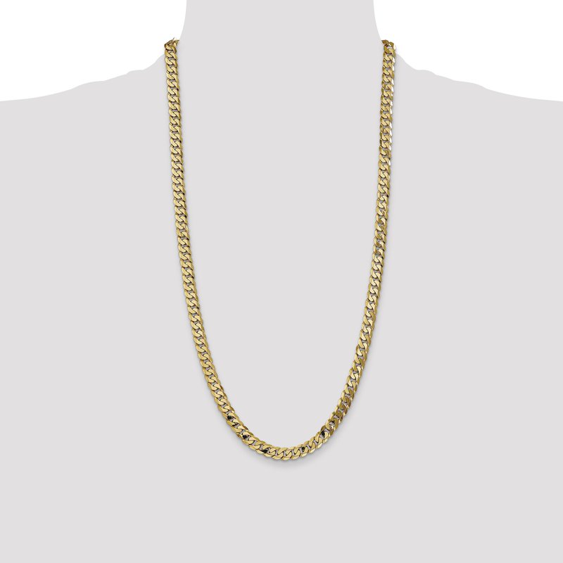 14K 26 inch 7.25mm Flat Beveled Curb with Lobster Clasp Chain