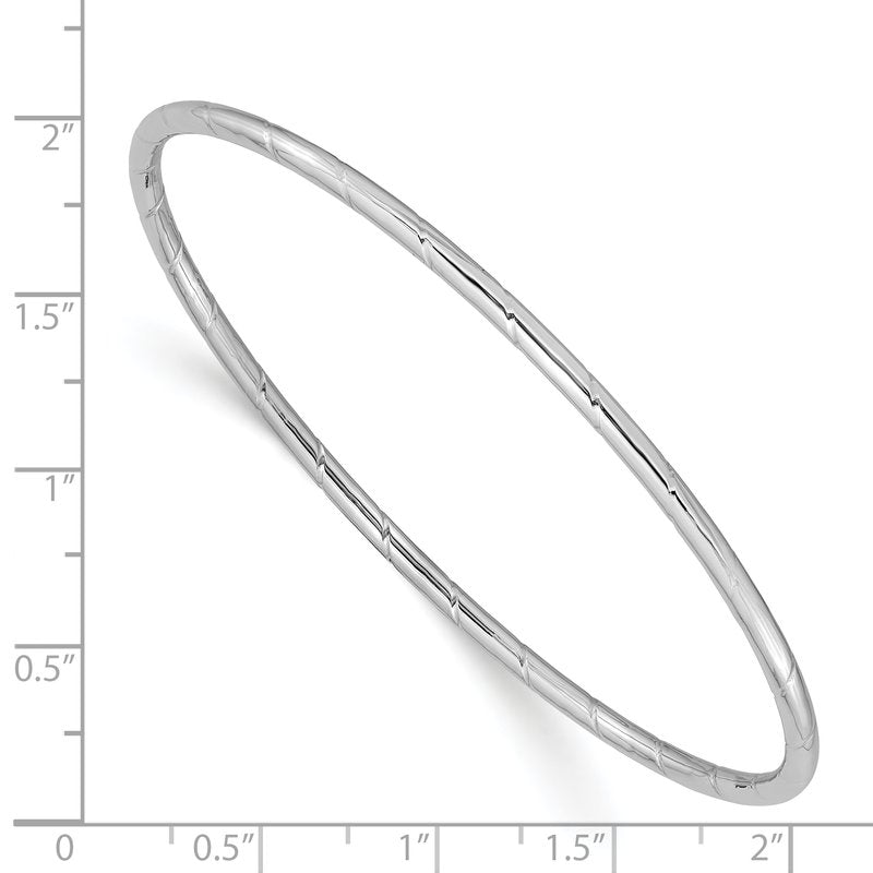 14k White Gold Polished Grooved 2.50mm Slip-on Round Bangle Bracelet