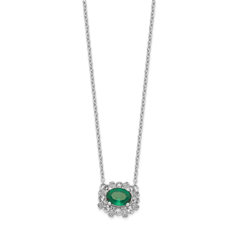 14k White Gold Diamond and Oval Emerald Fancy East-West 18 inch Necklace