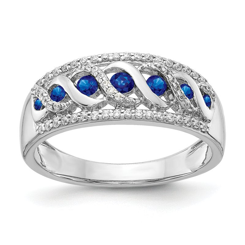 14k White Gold Diamond and Emerald Fancy Twist Ring