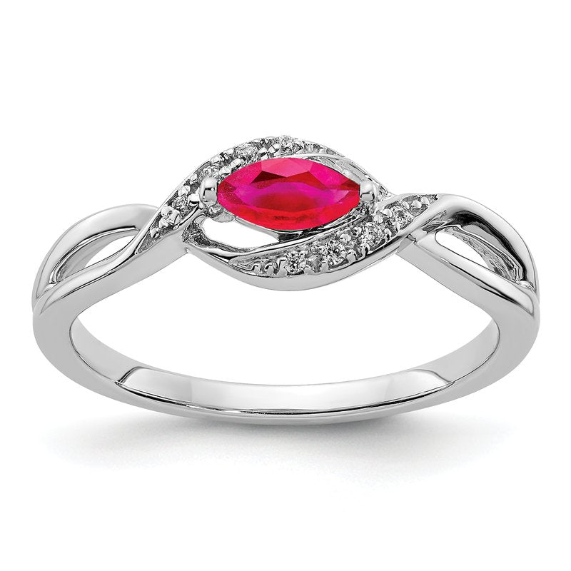 14k White Gold Diamond and Marquise Emerald Ring