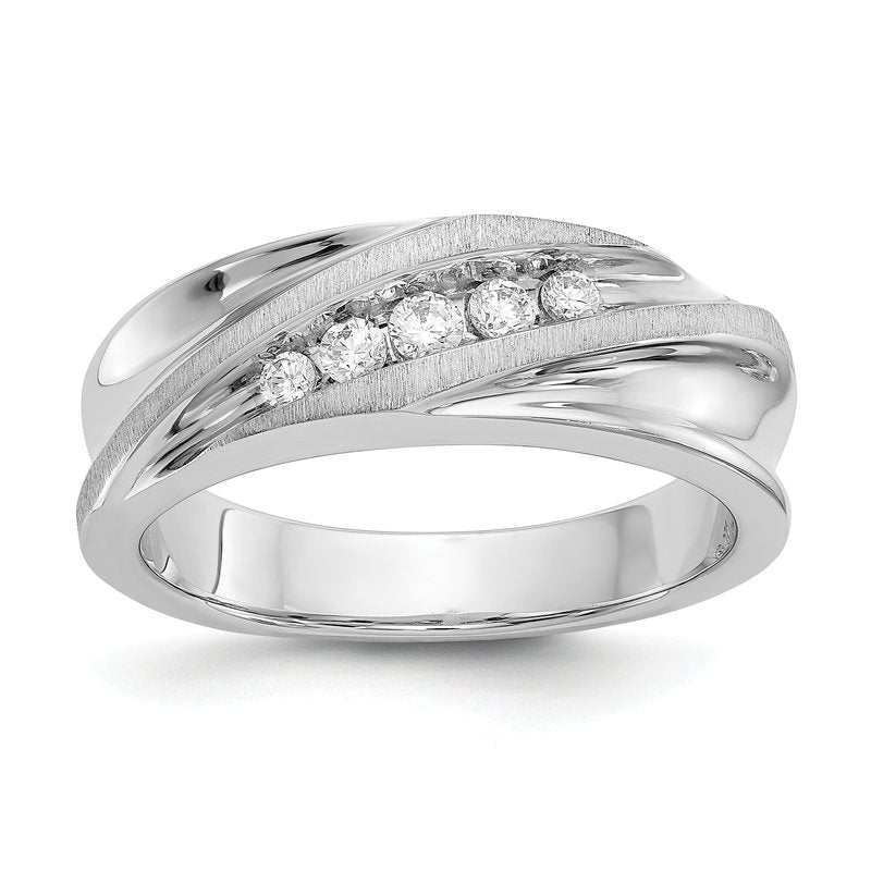 14K White Gold Men's 1/4 carat Lab Grown Diamond VS/SI  D E F  Brushed and Polished Band