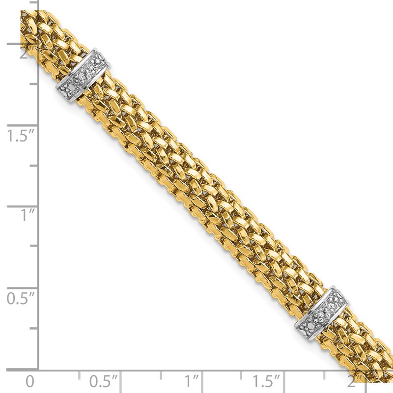 14k Two-Tone Polished Complete .05ct Diamond and Mesh 17 inch Necklace
