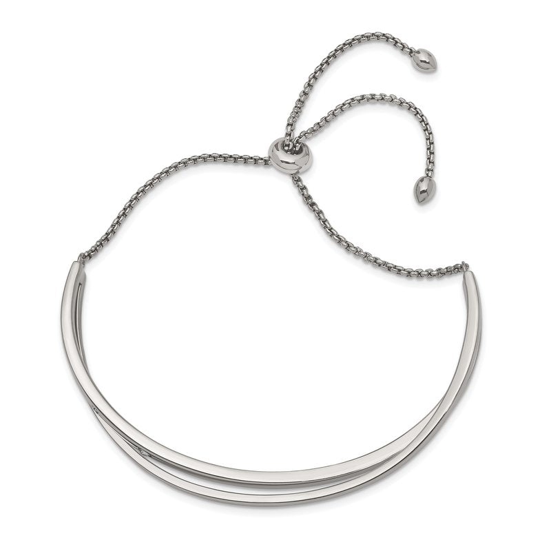 Stainless Steel Polished with Crystals Adjustable Bangle Bracelet
