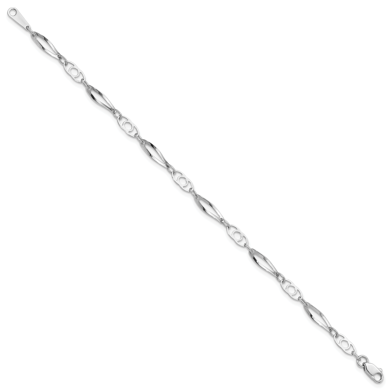 14k White Gold Polished Fancy Link 7 inch Bracelet