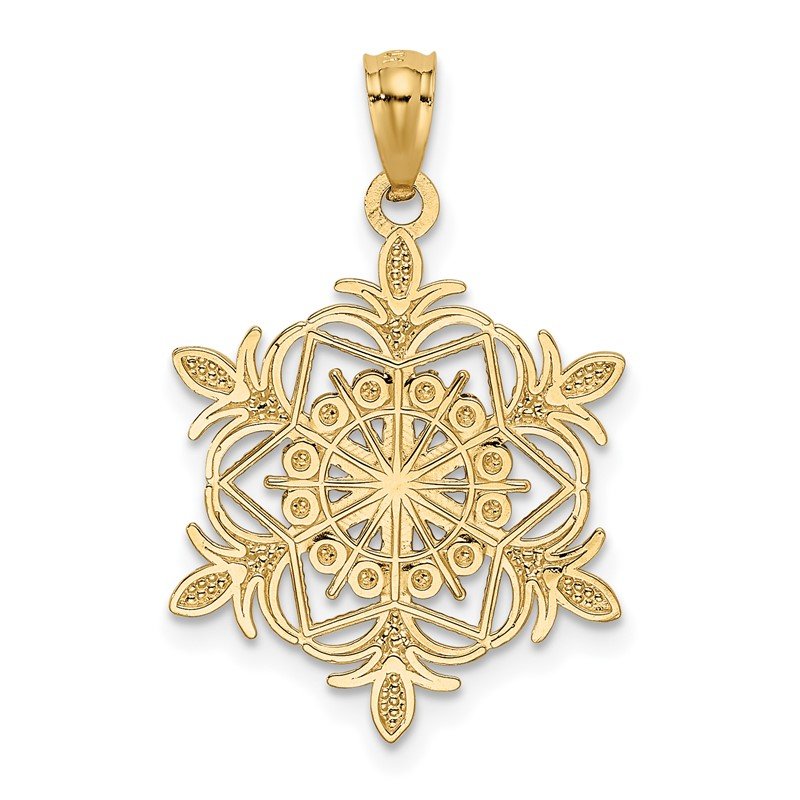 14k and White Rhodium Diamond-cut Snowflake Pendant