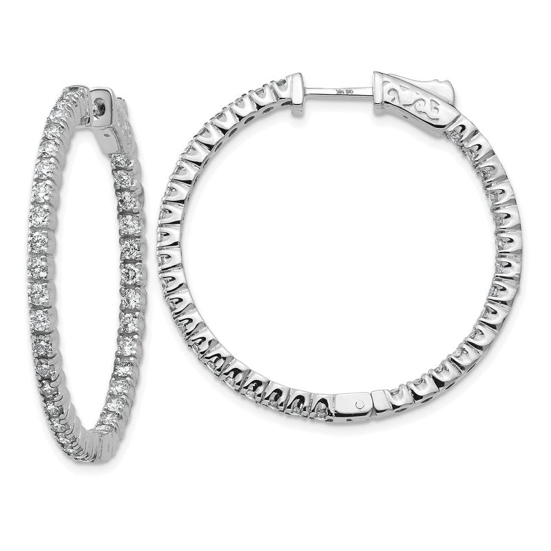 14K White Gold 2 carat Lab Grown Diamond VS+ F+ Complet In and Out Hoop Earrings