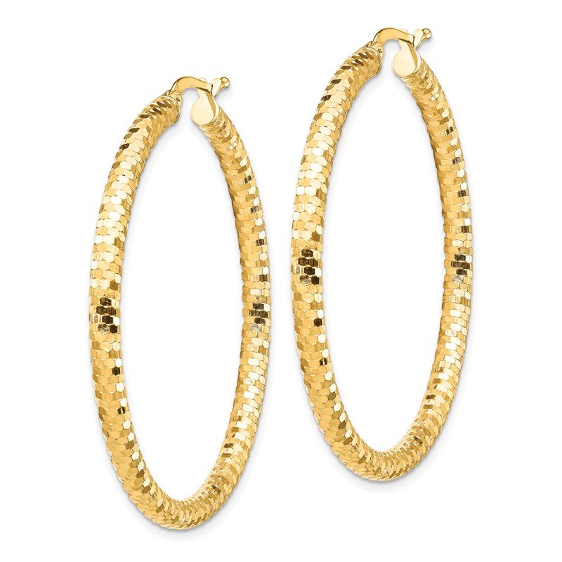 14K 3x35mm Diamond-cut Hoop Earrings