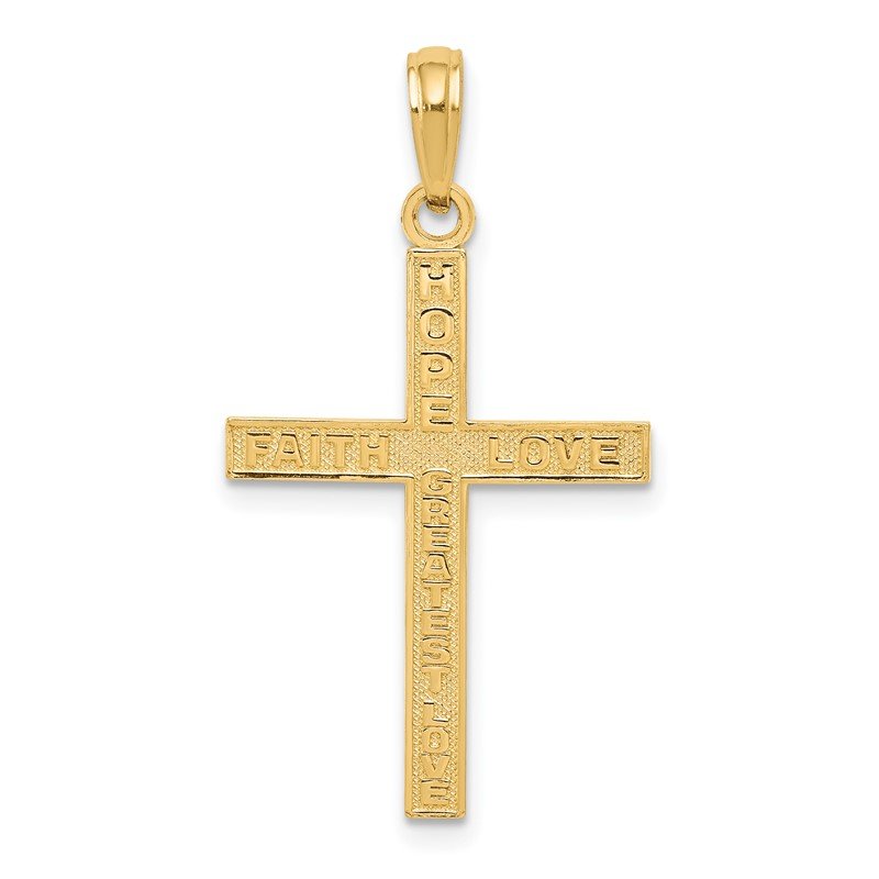14K Reversible FAITH HOPE LOVE GREATEST LOVE Cross Pendant