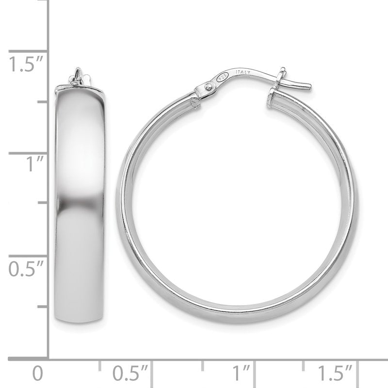 Sterling Silver RH-plated Polished Hinged Hoop Earrings