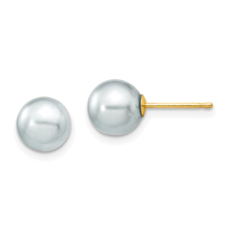 14k 7-8mm Grey Round Akoya Saltwater Cultured Pearl Post Earrings
