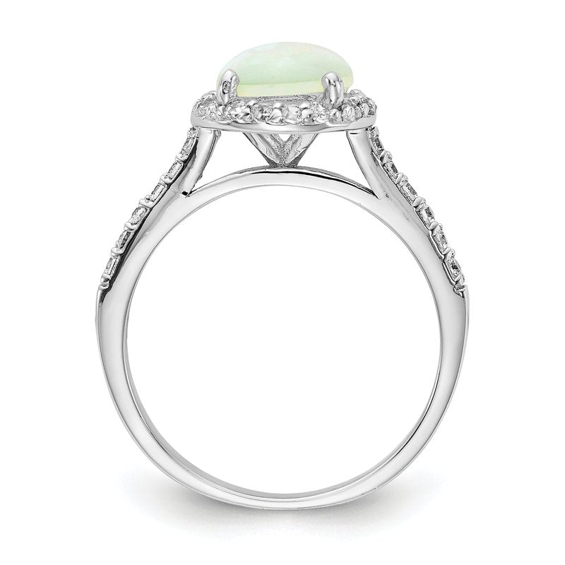 Sterling Silver Rhodium-plated Cabochon Lab Created Opal and Brilliant-cut CZ Halo Ring