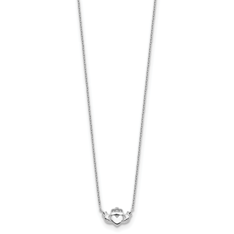 14k White Gold Polished Claddagh 17 inch Necklace