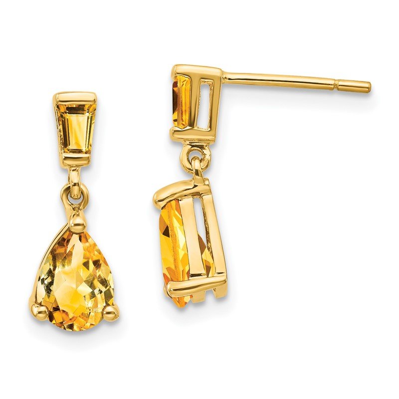 14k Pear/Baguette Citrine Dangle Post Earrings