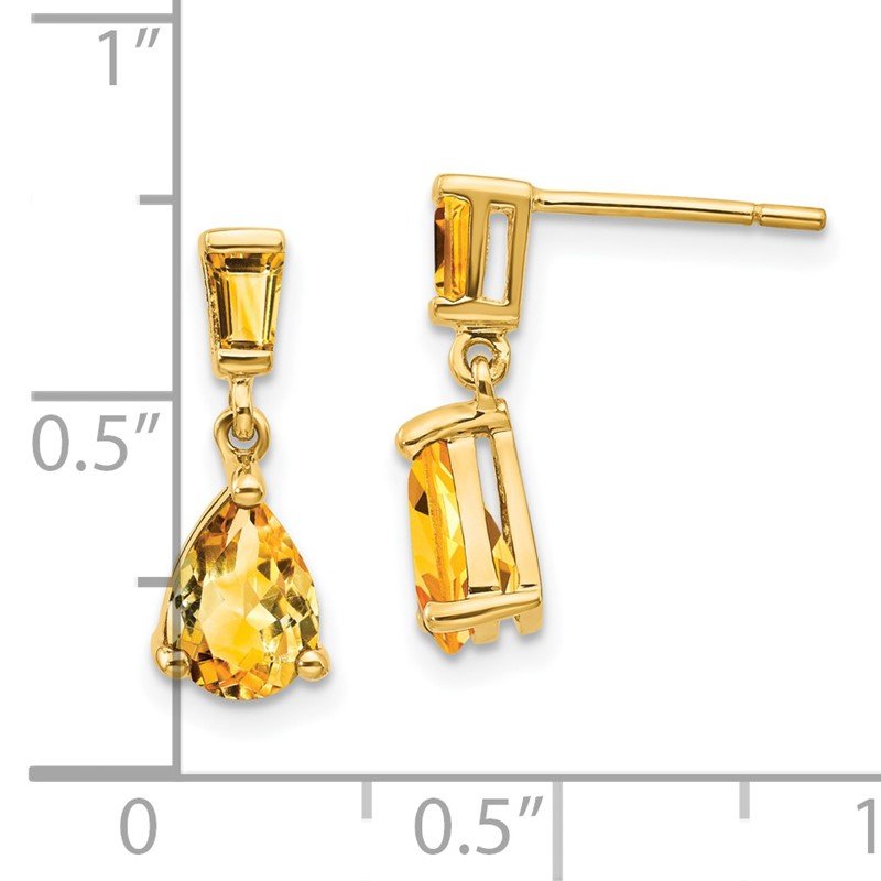 14k Pear/Baguette Citrine Dangle Post Earrings