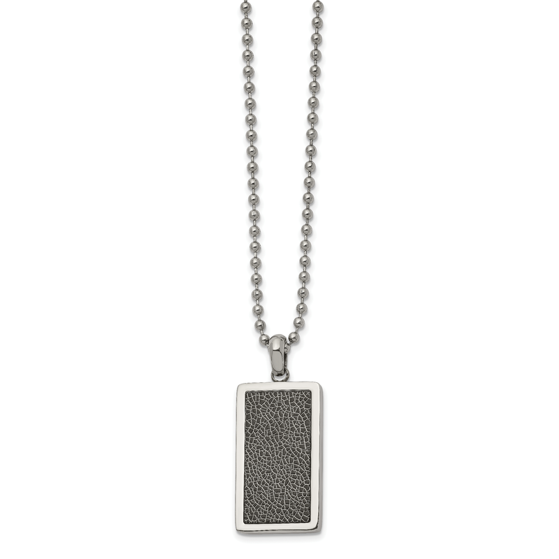 Stainless Steel Polished with Black Stoving Varnish Rectangle Dog Tag on a 22 inch Ball Chain Necklace
