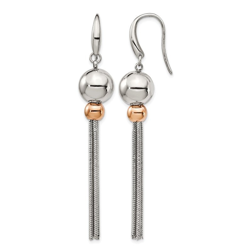 Stainless Steel Polished Rose IP-plated Shepherd Hook Dangle Earrings