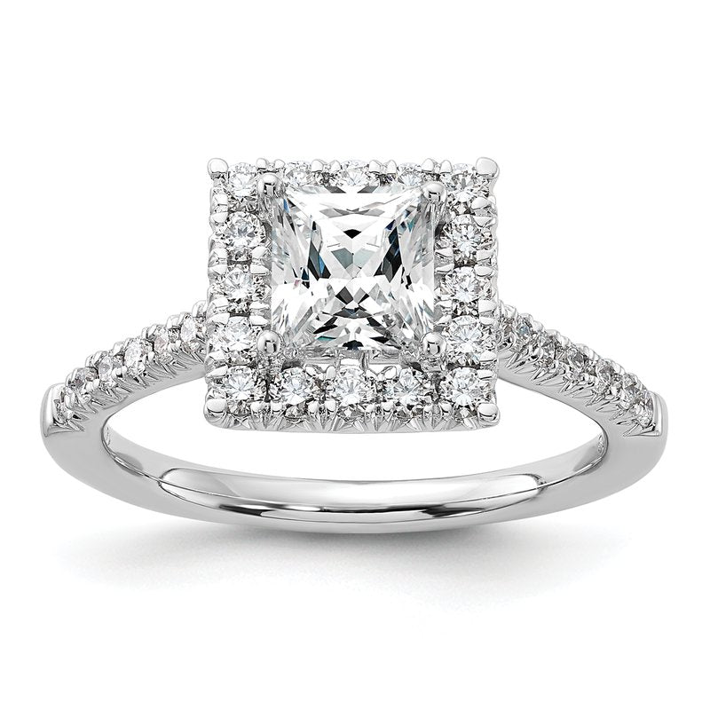 14K White Gold 1/3 carat Lab Grown Diamond VS+ F+ Semi-Mount Princess Halo Engagement Ring