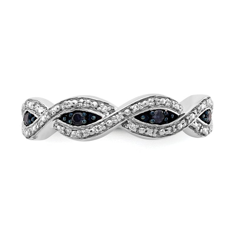 14k White Gold White and Blue Diamond Twist Ring