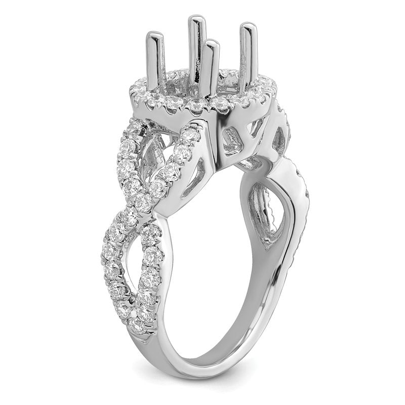 14K White Gold 3/4 carat Lab Grown Diamond VS/SI  D E F  Semi Mount Round Halo Engagement Ring