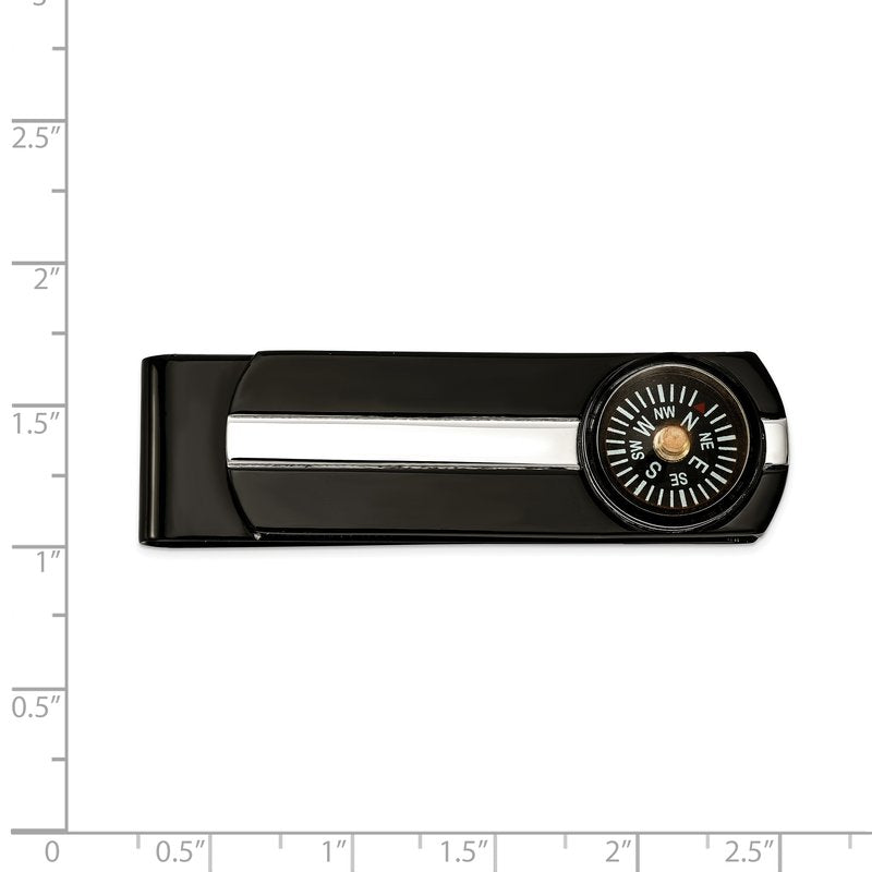Stainless Steel Polished Black IP-plated Functional Compass Money Clip
