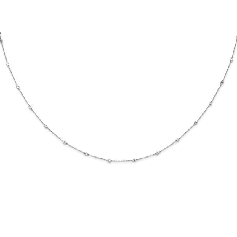 14k White Gold Complete 1/3 carat Bezel-set Diamond and Cable Chain 16-Station 16 inch Necklace